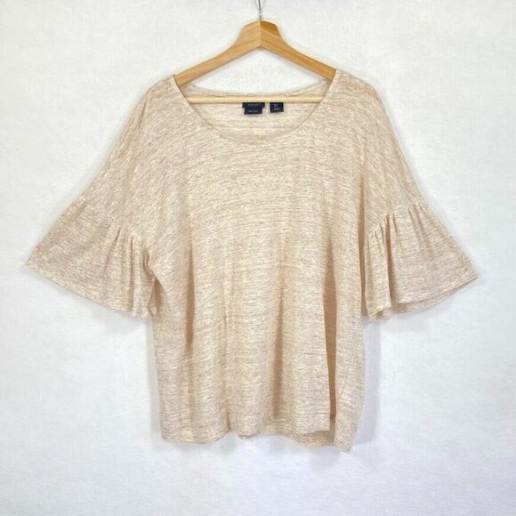 Rachel Rachel Roy 100% Linen Ruffle Short Bell Sleeve Top Oatmeal Size Large - Picture 1 of 6